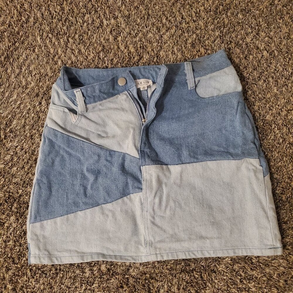 Le Lis Throwback Beauty Patchwork Denim Skirt Siz… - image 1